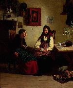 Jakob Kulle Allmogeinterior med kaffedrickande kvinnor oil painting